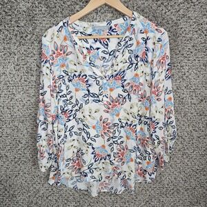 Daniel Rainn Top Womens Large White Floral Print V Neck Blouse Casual Ladies